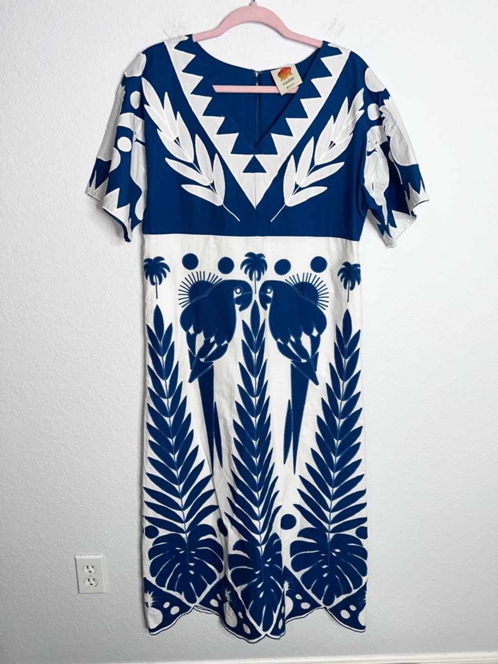 Farm Rio Patchwork Maxi Dress Women’s XS Embroidered Blue Birds U